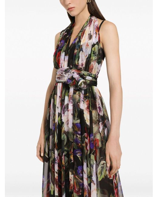 Dolce & Gabbana Black Chiffon-Kleid mit Blumen-Print