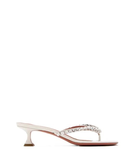 AMINA MUADDI White Crystal-Embellished Leather Sandals