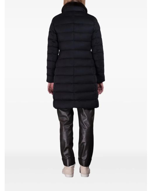 Moorer Blue Quilted Faux Fur-Collar Coat