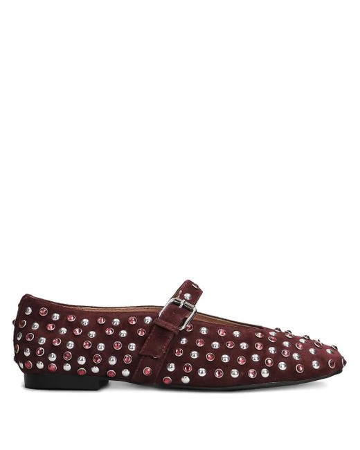 Bibi Lou Brown Studded Buckle Ballet Flats