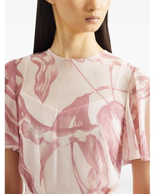 Erdem Pink Floral-Print Midi Dress