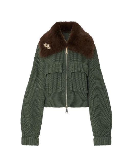 Liu Jo Green Wool Bomber Jacket With Teddy Collar