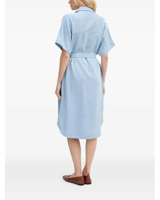 Mos Mosh Blue Pinstriped Belted Midi Dress