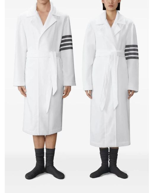 Thom Browne White Stripe-Detail Cotton Robe