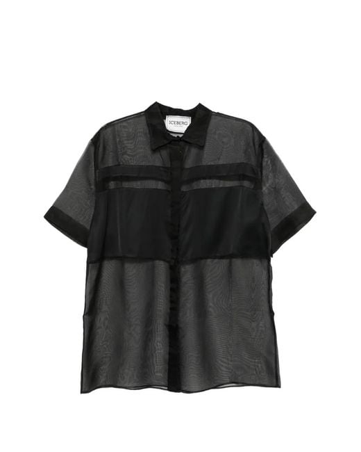 Iceberg Black Sheer-Panel Shirt