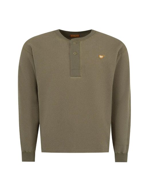 Human Made Green Waffle-Knit Henley Top for men