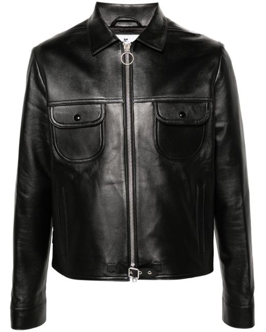 Courreges Black Leather Trucker Jacket for men