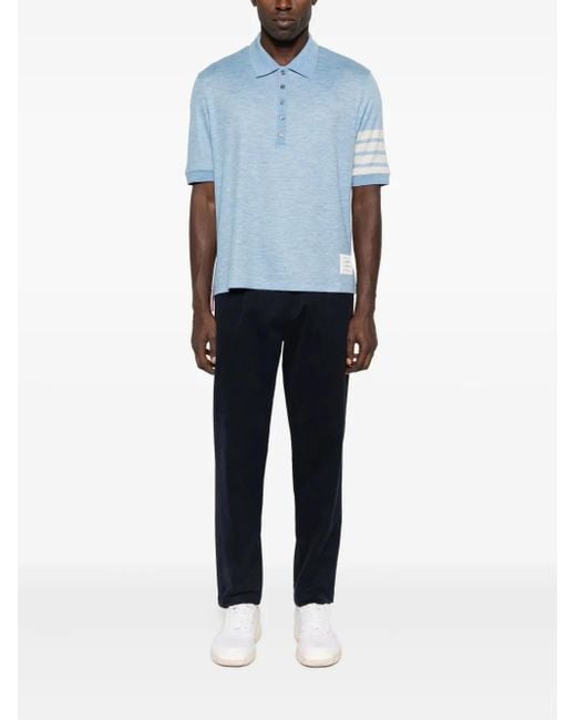 Thom Browne Blue Stripe-Detail Polo Shirt for men