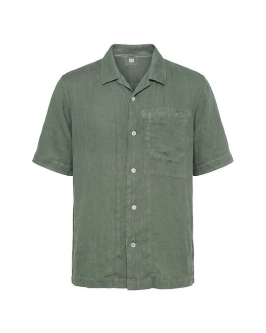 C P Company Green Short-Sleeve Chest-Pocket Shirt for men