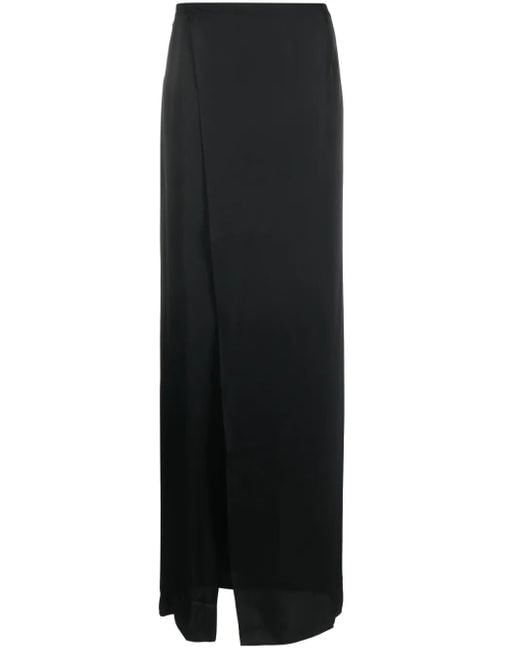 Maison Close Black Wrap-Design Satin-Finish Skirt