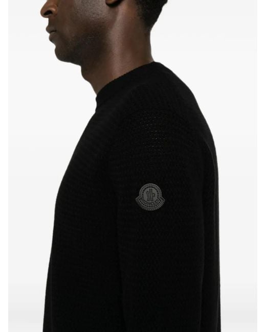 Moncler Black Logo-Patch Waffle-Knit Sweater for men