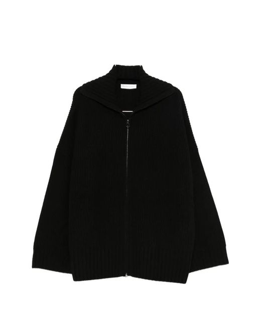 Frankie Shop Black Ribbed-Knit Zip-Up Cardigan