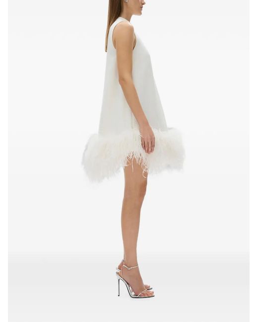 Rachel Gilbert White Link Feather-Trim Mini Dress