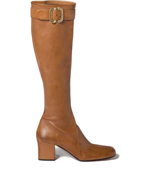 Miu Miu Brown 65Mm Buckle-Fastening Leather Boots