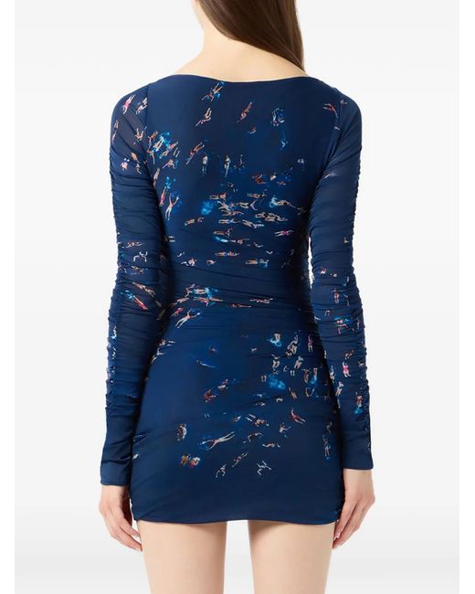 Blumarine Blue Robe Imprimée À Design Drapé