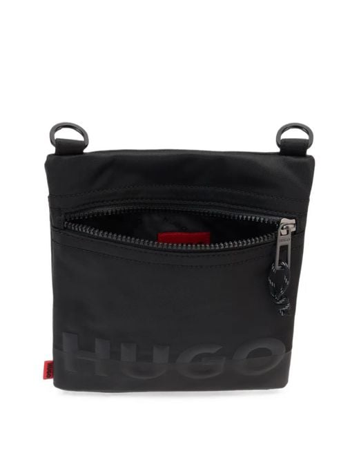 HUGO Black Logo-Print Messenger Bag for men