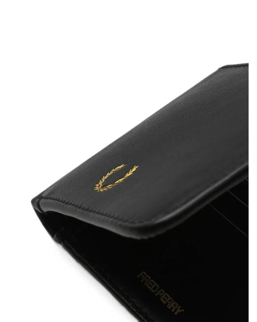 Fred Perry Black Logo-Embroidered Bi-Fold Wallet for men