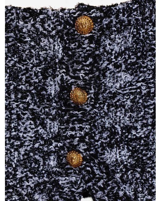 Balmain Black Button Frayed Mini Skirt