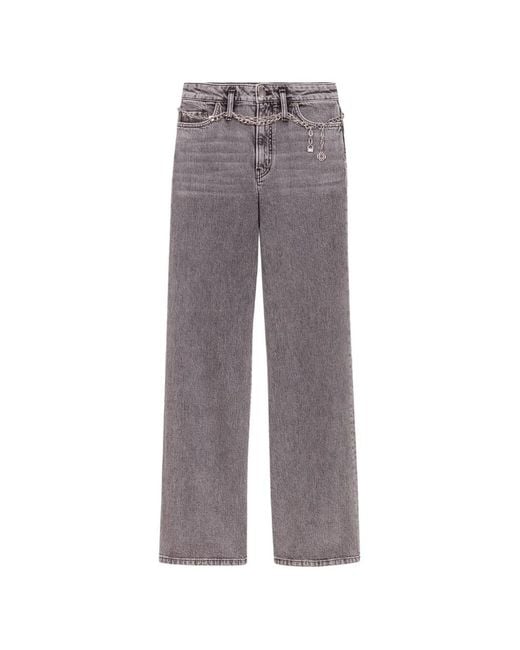 Maje Gray Chain-Link Straight-Leg Jeans