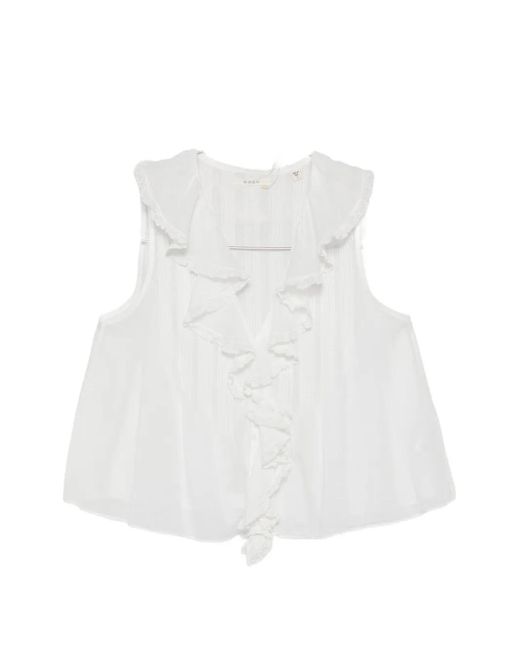 Doen White Hilda Ruffle-Trimmed Top
