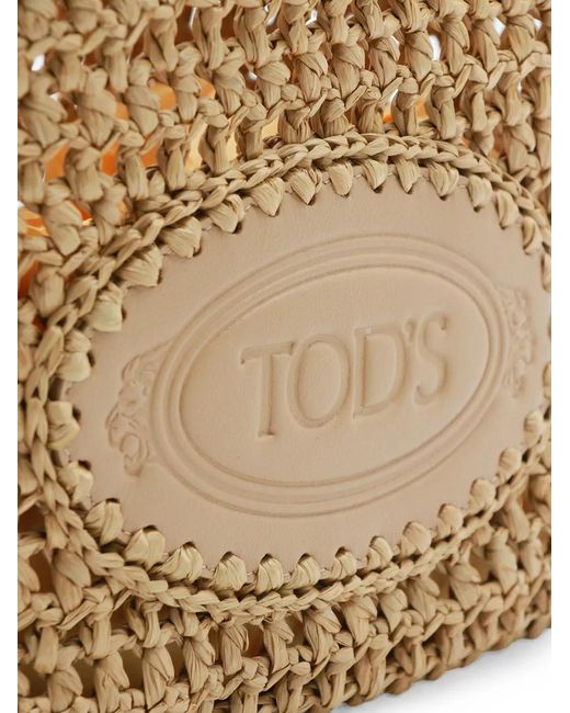 Tod's Natural Small Raffia Shopping Bag