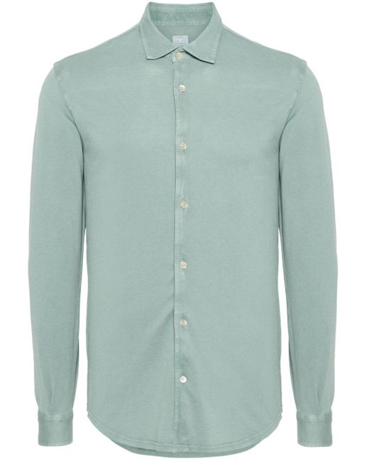 Fedeli Green Piqué Cotton Shirt for men