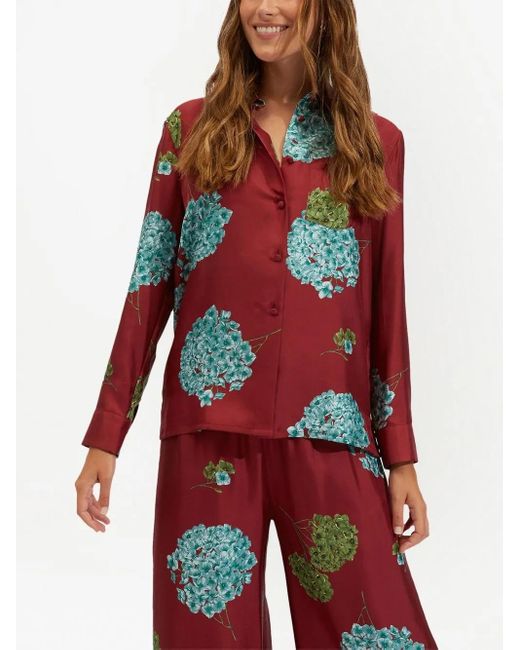 LaDoubleJ Red Boy Floral-Print Silk Shirt