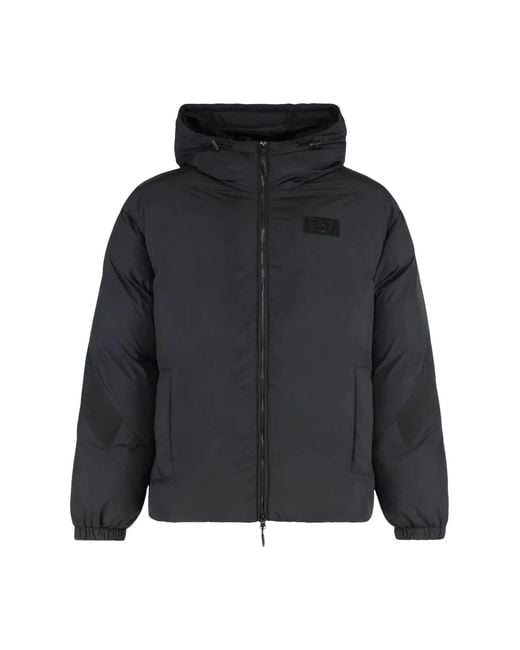 EA7 Black Hooded Padded Jacket for men