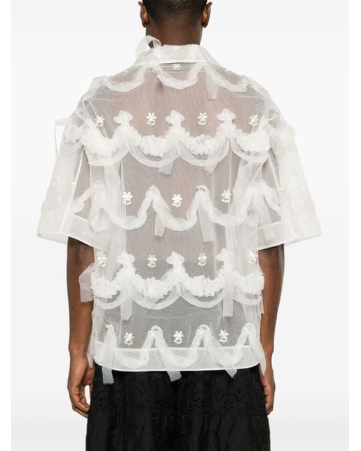Simone Rocha White Neutral Floral-embroidered Tulle Shirt for men