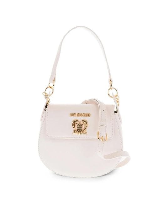 Moschino White Mini Logo-Plaque Shoulder Bag