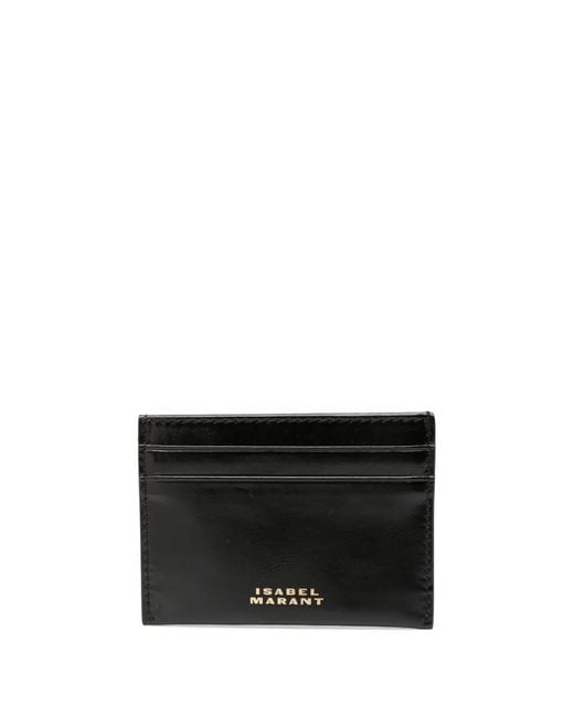 Isabel Marant Black Logo-Stamp Leather Cardholder