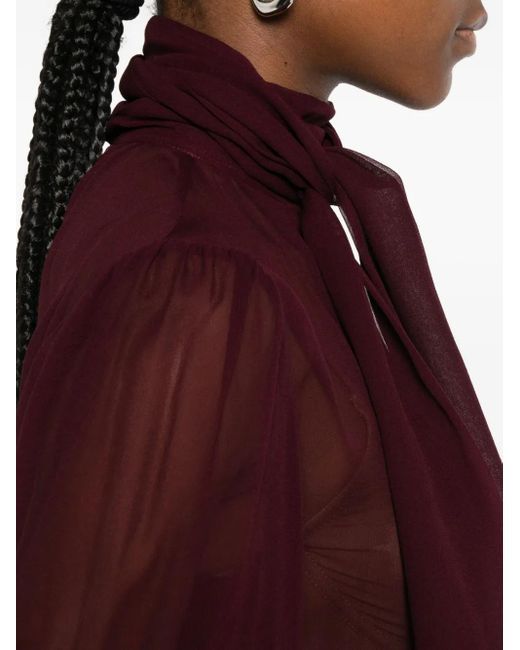 retroféte Purple Tie-Neck Long-Sleeve Top