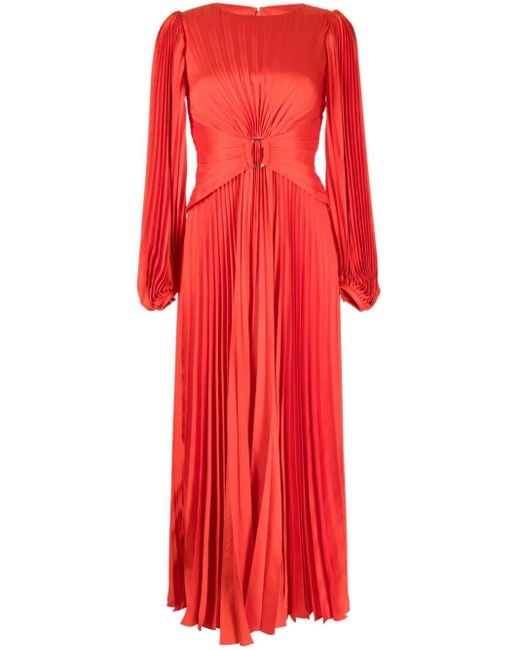 Acler Red Norseman Pleated Satin Midi Dress