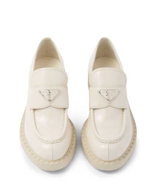 Prada Natural Triangle Logo Patent Leather Loafer