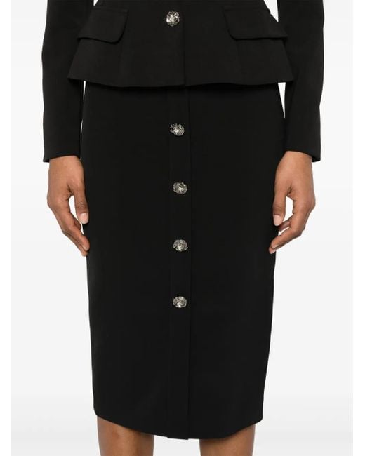 Nissa Black Button-Detailed Midi Skirt
