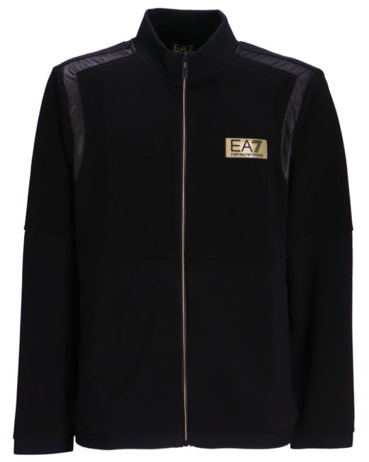 EA7 Black Logo-appliqué Panelled Jacket for men
