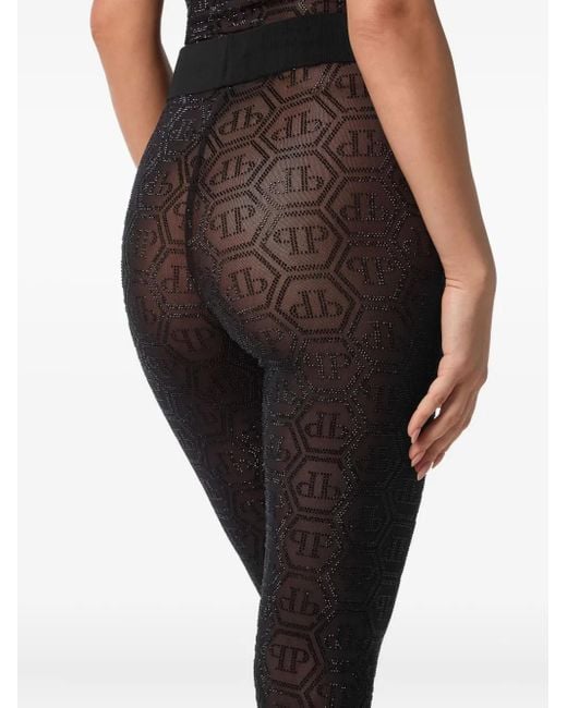 Philipp Plein Gray Legging En Tulle À Motif Monogrammé