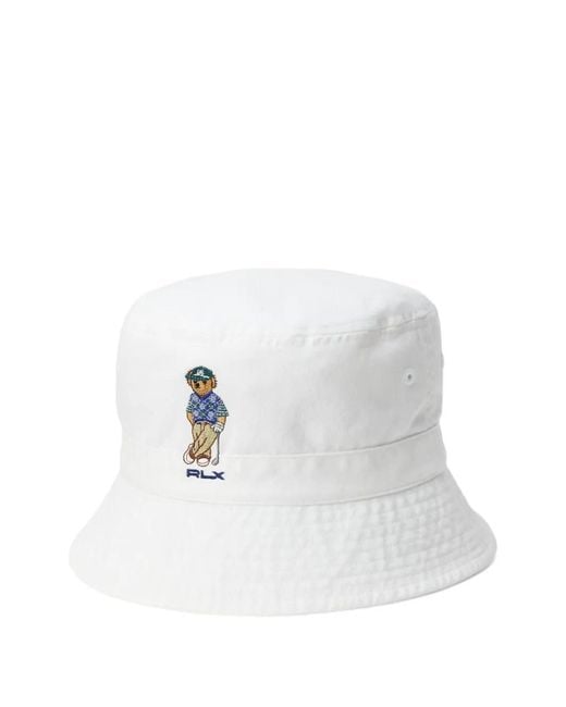 Ralph Lauren White Bear-Graphic Bucket Hat for men