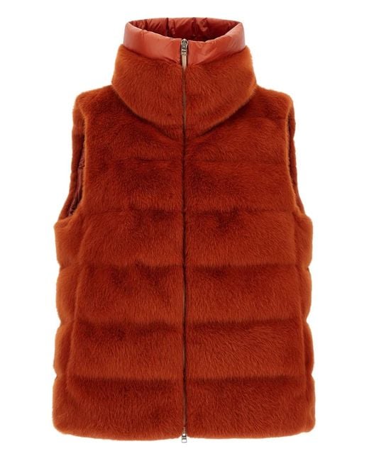 Herno Red Quilted Zip-Up Gilet