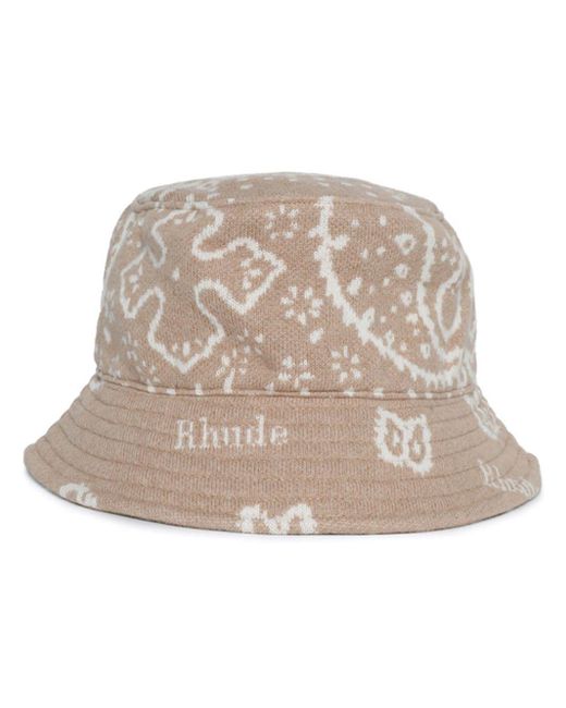 Rhude Natural Intarsia-knit Bucket Hat for men