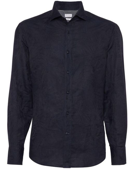 Brunello Cucinelli Blue Patterned-jacquard Long-sleeve Shirt for men