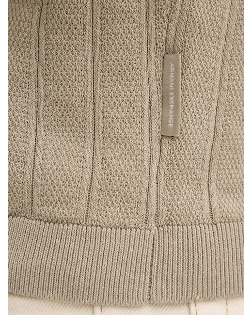 ARMANI EXCHANGE Natural Ribbed-Knit Zip-Fastening Polo Shirt for men