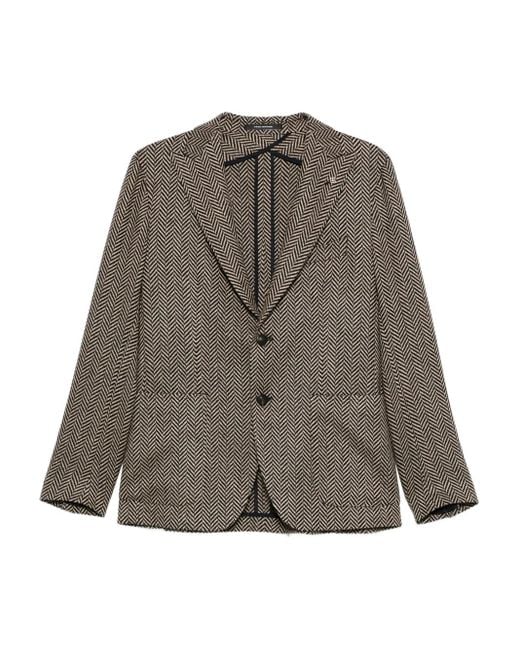 Tagliatore Brown Herringbone Single-Breasted Blazer for men