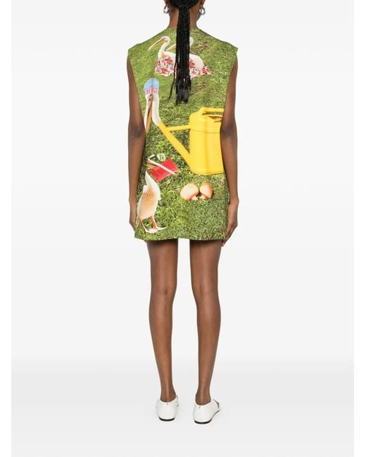 The Artistylist Green Graphic-Print Sleeveless Mini Dress