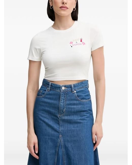 Mc2 Saint Barth Blue Embroidered-Detail Crop T-Shirt