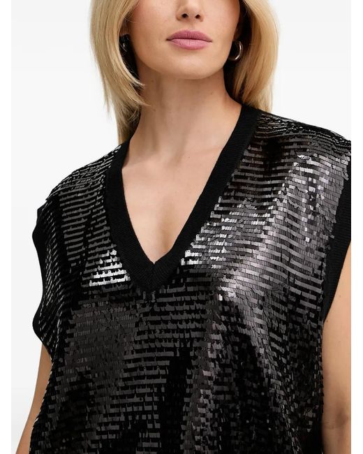 ARMANI EXCHANGE Black Sequin V-Neck Vest