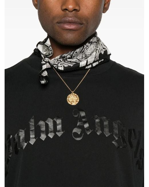 Palm Angels Black Cotton T-Shirt With Large Front Logo for men