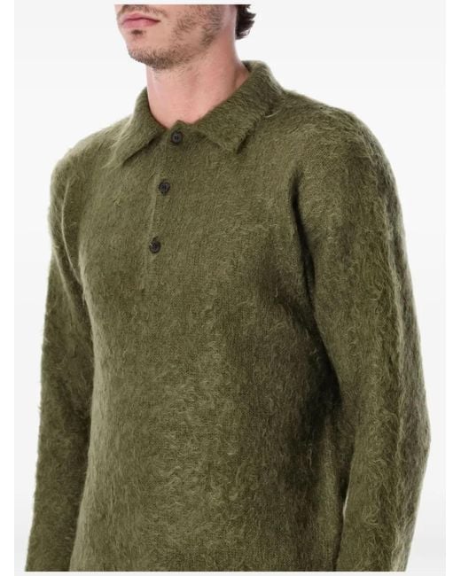 Auralee Green Placket-Buttons Sweater for men