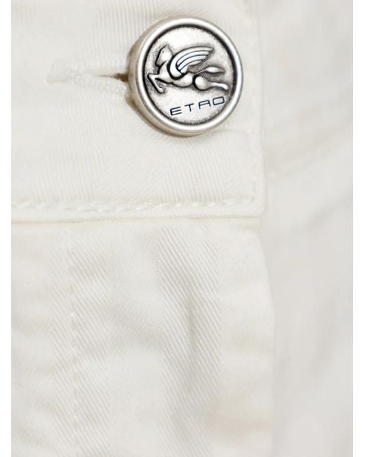 Etro White Herringbone-Weave Logo-Patch Jeans