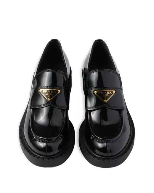 Prada Black Chocolate Patent-Finish Leather Loafers